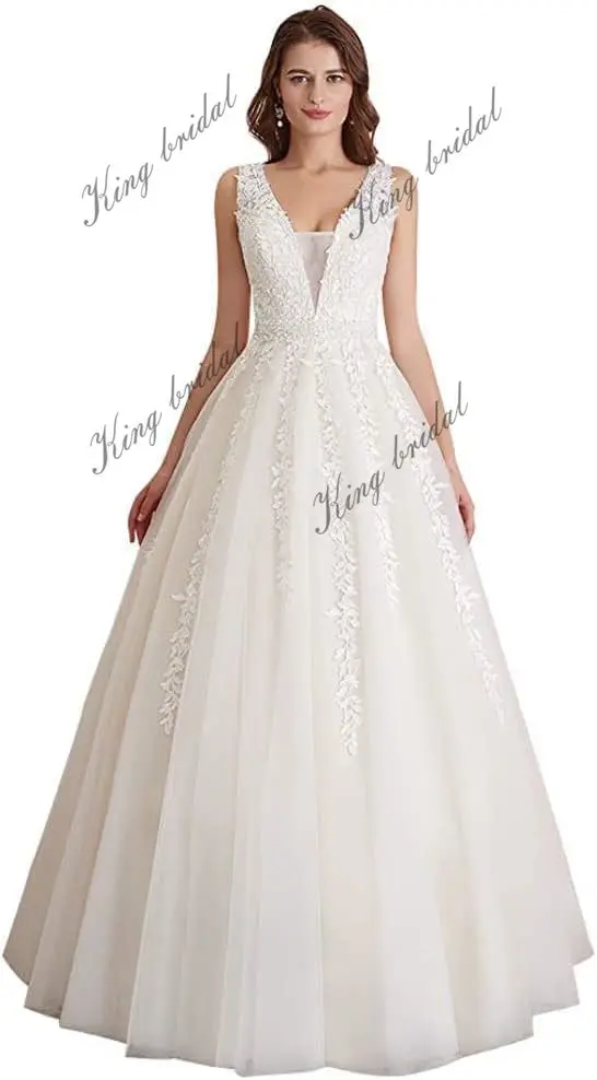 Women's Tulle Floor Length A Line Wedding Dress for Bride Lace Applique Evening Dress V Neck Straps Ball Gowns
Women's Tulle Floor Length A Line Wedding Dress for Bride Lace Applique Evening Dress V Neck Straps Ball Gowns