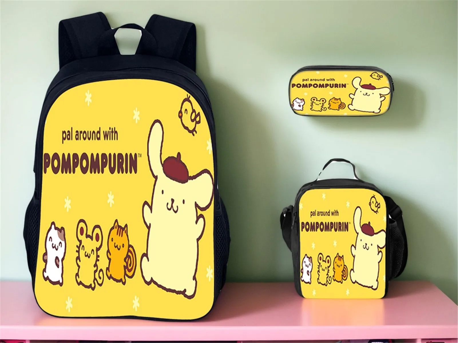 Pom Pom Purin 3 in 1 School Backpack Set Cute Sanrio Book Bag for Student,Kid-Multifunction Daypack+Pencil Case+Lunch Bag
Pom Pom Purin 3 in 1 School Backpack Set Cute Sanrio Book Bag for Student,Kid-Multifunction Daypack+Pencil Case+Lunch Bag