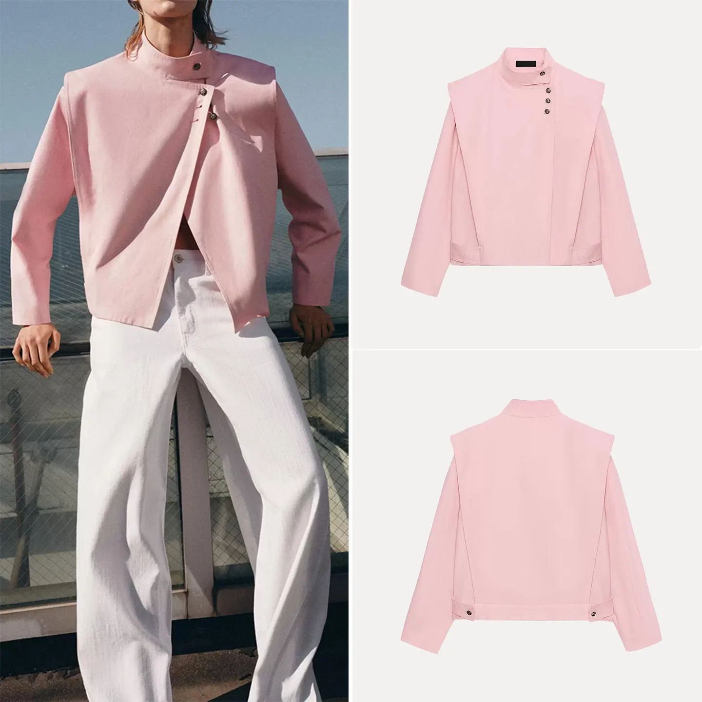 Fashionable Long Sleeve Stand Collar Button up Outerwear Women's Clothing Versatile Style ZDATA Standard Fit Short Coat
Fashionable Long Sleeve Stand Collar Button up Outerwear Women's Clothing Versatile Style ZDATA Standard Fit Short Coat