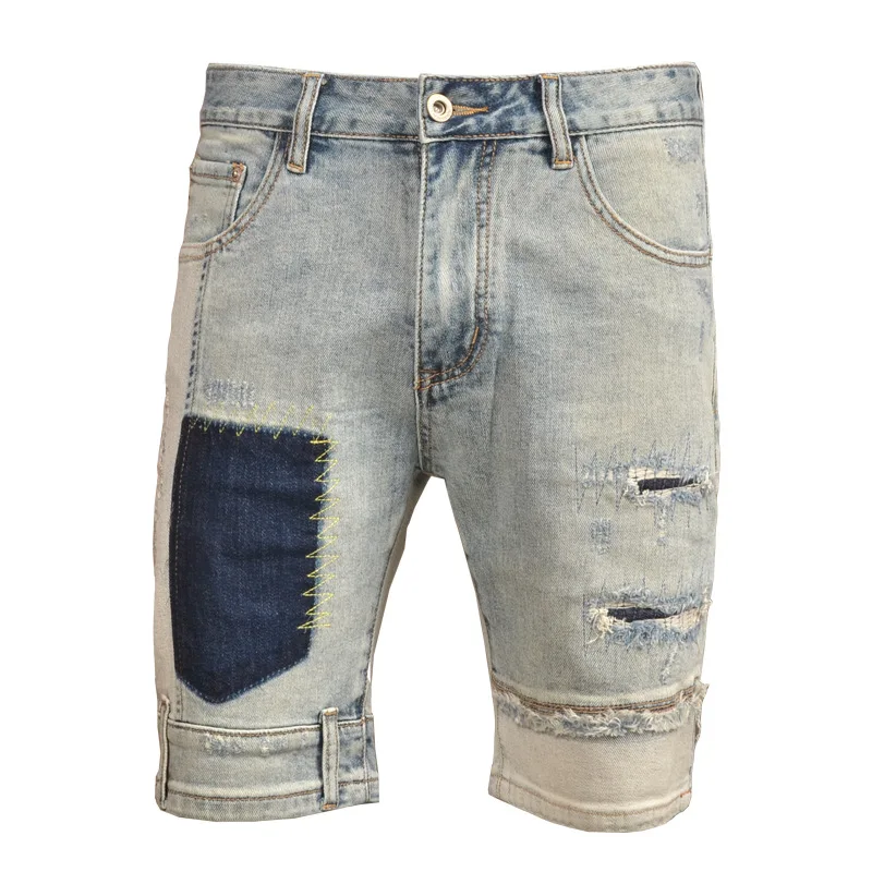 Summer vintage light colored ripped denim shorts, men's trendy brand elastic splicing, washed and worn casual shorts
Summer vintage light colored ripped denim shorts, men's trendy brand elastic splicing, washed and worn casual shorts