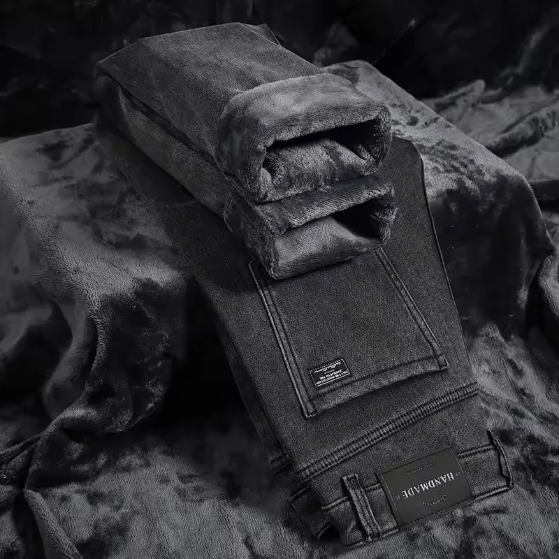 Winter Men's Slim Fleece Jeans Thick Elastic Denim Pants Warm Straight Casual Male Clothes Fashion Plush Trousers
Winter Men's Slim Fleece Jeans Thick Elastic Denim Pants Warm Straight Casual Male Clothes Fashion Plush Trousers