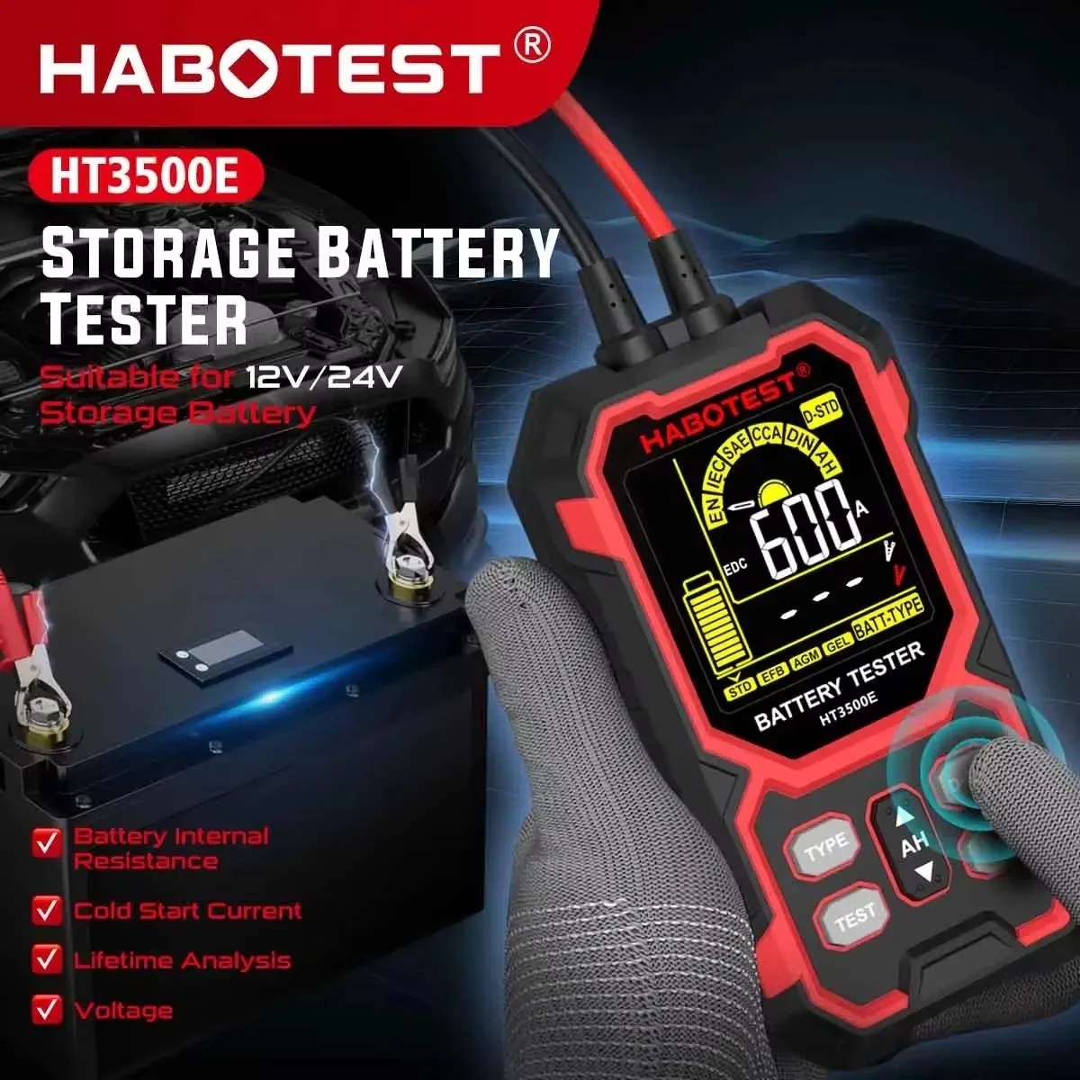 HABOTEST HT3500E 12V/24V Universal Car Battery Tester, Battery Load Capacity Checker & Monitoring Tool for Car Motorcycle Truck
HABOTEST HT3500E 12V/24V Universal Car Battery Tester, Battery Load Capacity Checker & Monitoring Tool for Car Motorcycle Truck