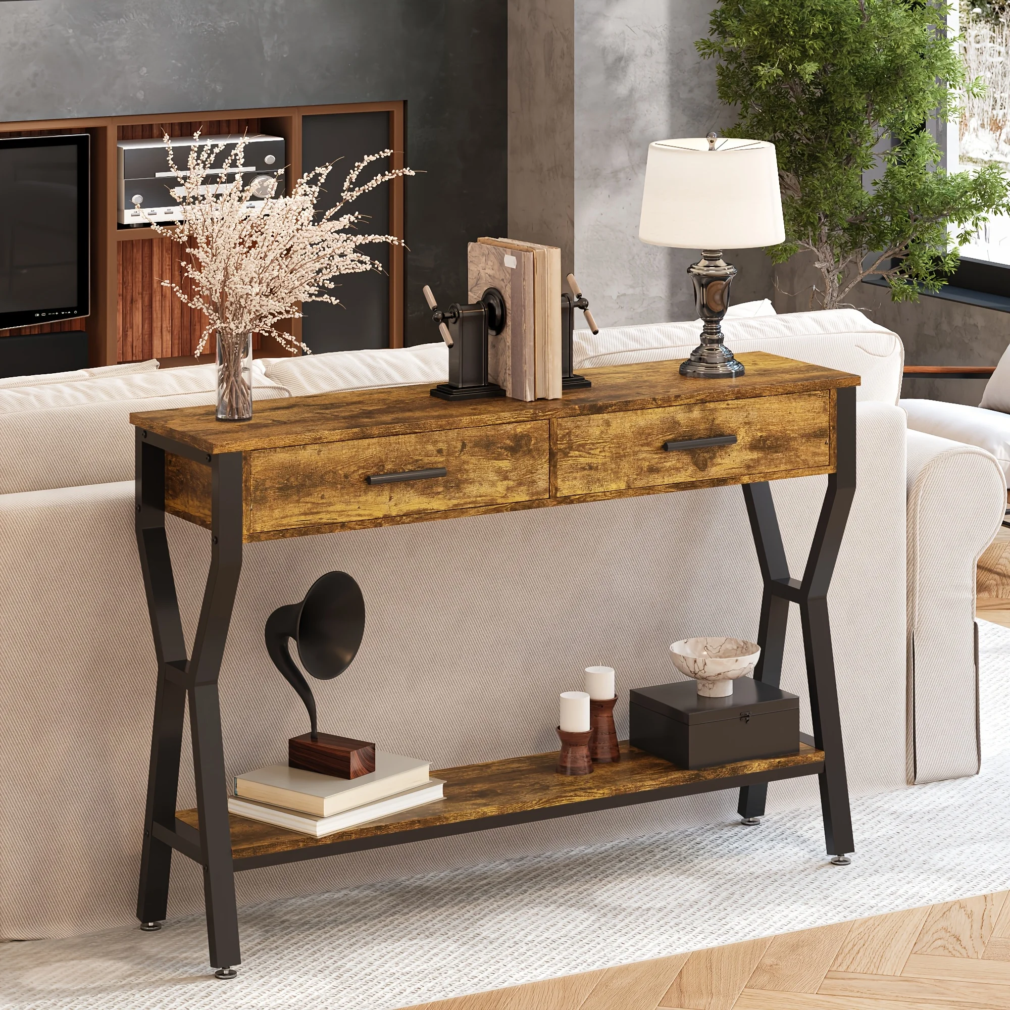 47.3 "narrow Control Table with Two Cloth Drawers, Small Entry Table with Two-tier Storage Shelves, Slim Sofa Table
47.3 "narrow Control Table with Two Cloth Drawers, Small Entry Table with Two-tier Storage Shelves, Slim Sofa Table