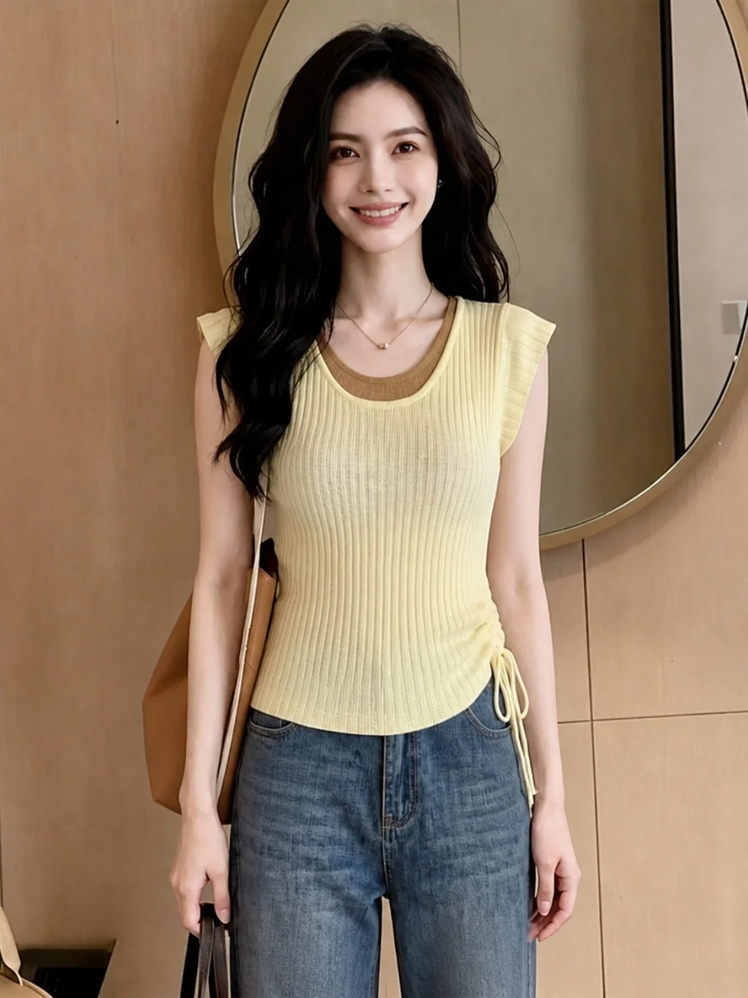 Fashionable Knitted Color Block Slim Fit Top with Drawstring Commute Style Summer 2026 Elegant Short Sleeve round Neck Silk B...
Fashionable Knitted Color Block Slim Fit Top with Drawstring Commute Style Summer 2026 Elegant Short Sleeve round Neck Silk B...