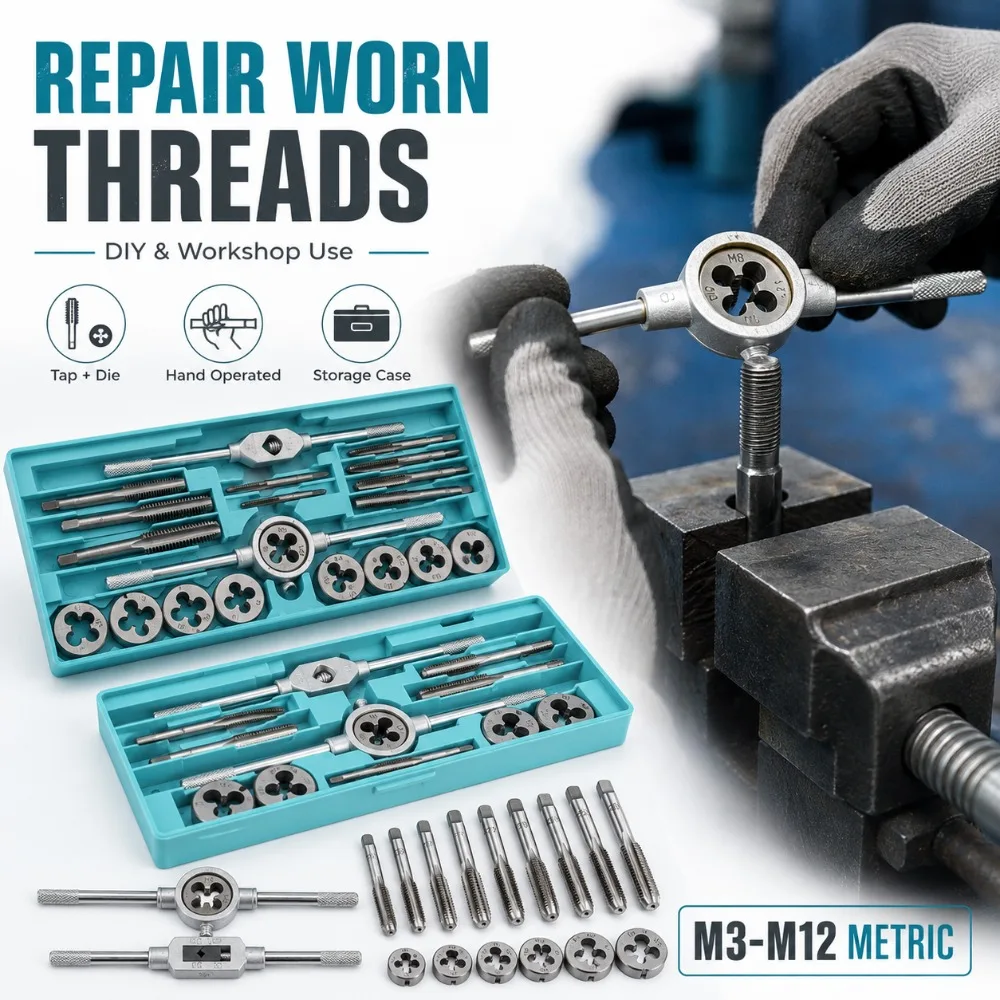 M3 M12 Tap and Die Set 12 20 Pcs Hand Screw Thread Plug Taper Reamer Tools for Hardware Repair Workshop Use
M3 M12 Tap and Die Set 12 20 Pcs Hand Screw Thread Plug Taper Reamer Tools for Hardware Repair Workshop Use