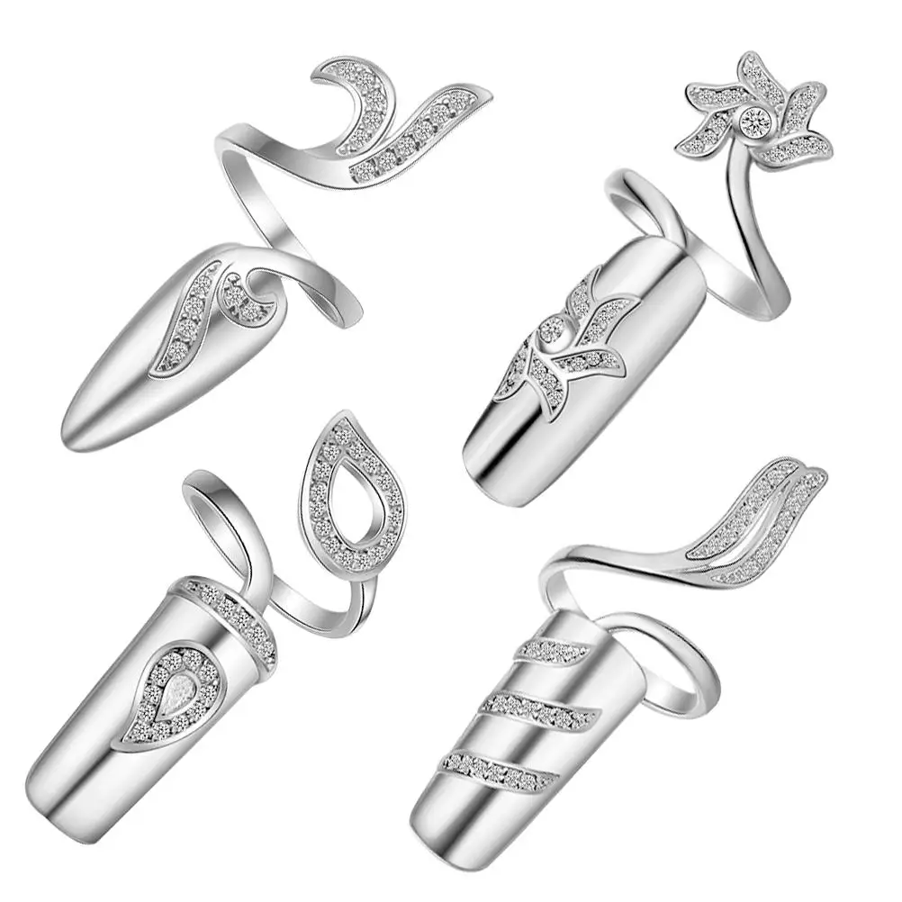 4 Pcs Nail Rings Rhinestone Decorative Alloy Frame Elegant Wedding Prom Gifts Jewelry Fake Tip Claw Silver Nail Sets
4 Pcs Nail Rings Rhinestone Decorative Alloy Frame Elegant Wedding Prom Gifts Jewelry Fake Tip Claw Silver Nail Sets