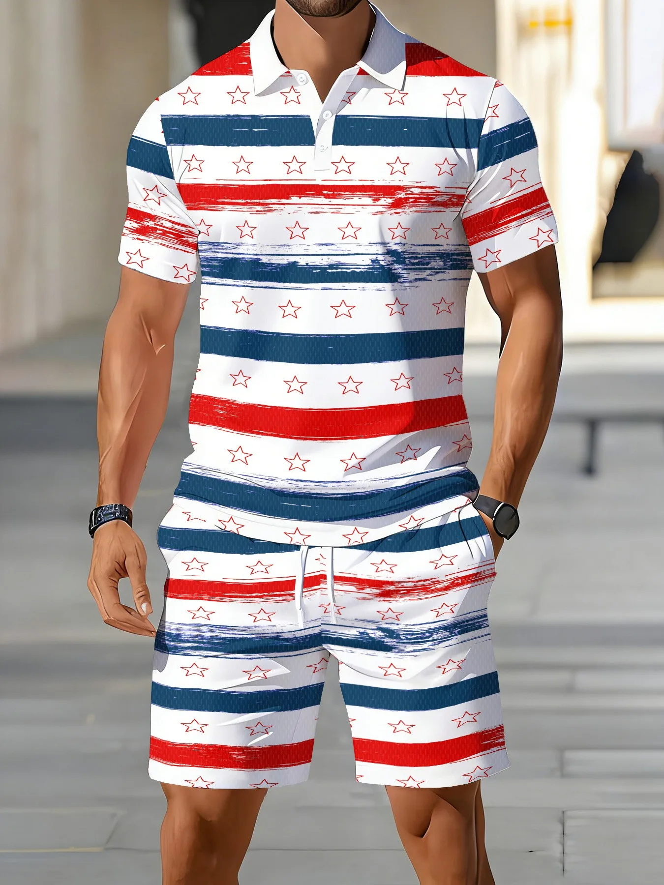 2026 Summer American Men's Short-Sleeved Polo Shirt Set - Street Fashion Soft and Comfortable 3D Stripes Pattern Print
2026 Summer American Men's Short-Sleeved Polo Shirt Set - Street Fashion Soft and Comfortable 3D Stripes Pattern Print