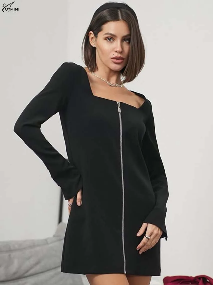 Oymimi Elegant Black Square Neck Dresses 2025 Woman Fashion Long Sleeve Slim Button Dresses Casual Zipper Straight Mini Dress
Oymimi Elegant Black Square Neck Dresses 2025 Woman Fashion Long Sleeve Slim Button Dresses Casual Zipper Straight Mini Dress