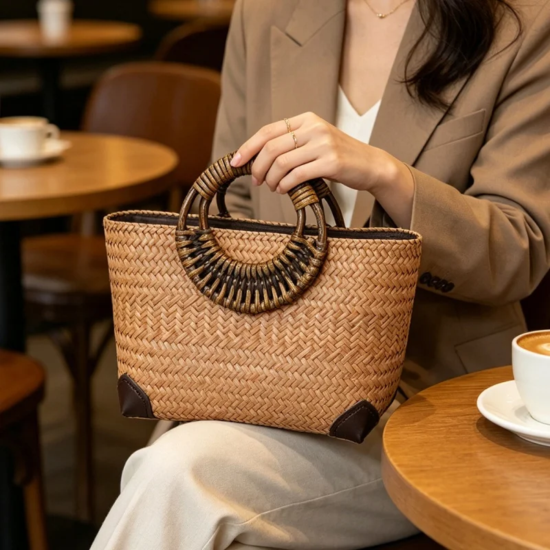 Vintage Original Handmade Bamboo Weaving Bag Women Wooden Handle Rattan Woven Bag Tourism Seaside Vacation Beach Bag
Vintage Original Handmade Bamboo Weaving Bag Women Wooden Handle Rattan Woven Bag Tourism Seaside Vacation Beach Bag