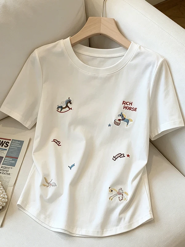 plus Size Summer T-Shirt Cute Embroidery round Neck Short Sleeve Women's Sweet Anti-Aging Cartoon Print Comfortable Breathable
plus Size Summer T-Shirt Cute Embroidery round Neck Short Sleeve Women's Sweet Anti-Aging Cartoon Print Comfortable Breathable
