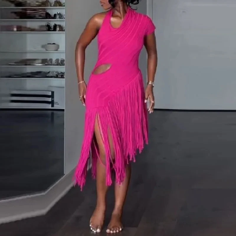 Elegant Lady Solid Color Banquet Dress Fashion Design Style Slash Collar Tassel Dress Sexy Hollow Out Sleeveless Slim Midi Dress
Elegant Lady Solid Color Banquet Dress Fashion Design Style Slash Collar Tassel Dress Sexy Hollow Out Sleeveless Slim Midi Dress