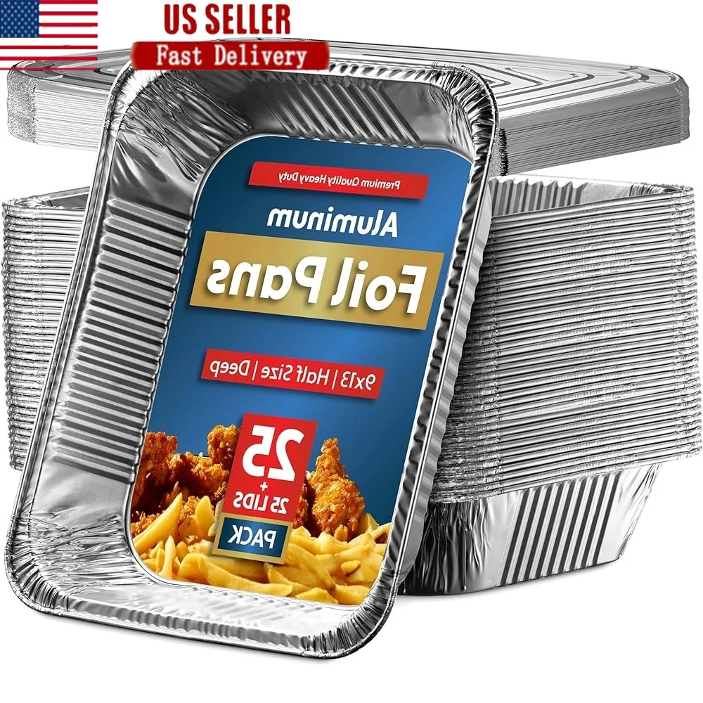 25 Pack Disposable Aluminum Pans 9x13 Heavy Duty Baking Trays with Lids Oven Safe Chafing Containers Meal Prep Food Storage
25 Pack Disposable Aluminum Pans 9x13 Heavy Duty Baking Trays with Lids Oven Safe Chafing Containers Meal Prep Food Storage