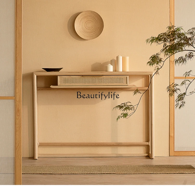 New Chinese-style entrance solid wood strip table rack cabinet against the wall rattan weaving strip case
New Chinese-style entrance solid wood strip table rack cabinet against the wall rattan weaving strip case