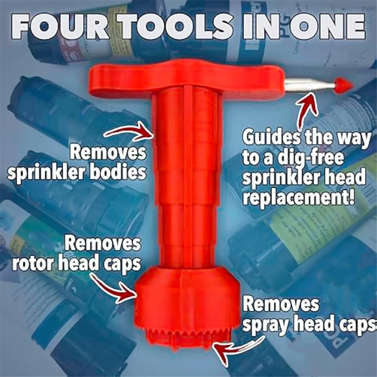 A002 Sprinkler Head Removal Tool 4-in-1,Replace Your Sprinklers Without Digging in Under 2 Minutes,for Most Rainbird
A002 Sprinkler Head Removal Tool 4-in-1,Replace Your Sprinklers Without Digging in Under 2 Minutes,for Most Rainbird