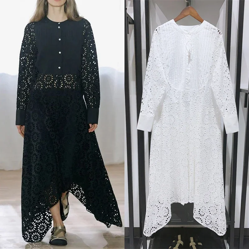 Round Neck Long Sleeve Pleated Embroidered Hollow Irregular Dress Women Maxi Dresses
Round Neck Long Sleeve Pleated Embroidered Hollow Irregular Dress Women Maxi Dresses