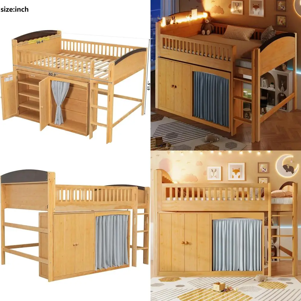 Full-Size Solid Wood Loft Bed with Storage, LED Light, Ladder & Play Area for Kids & Teens, No Box Spring, Natural Finish
Full-Size Solid Wood Loft Bed with Storage, LED Light, Ladder & Play Area for Kids & Teens, No Box Spring, Natural Finish
