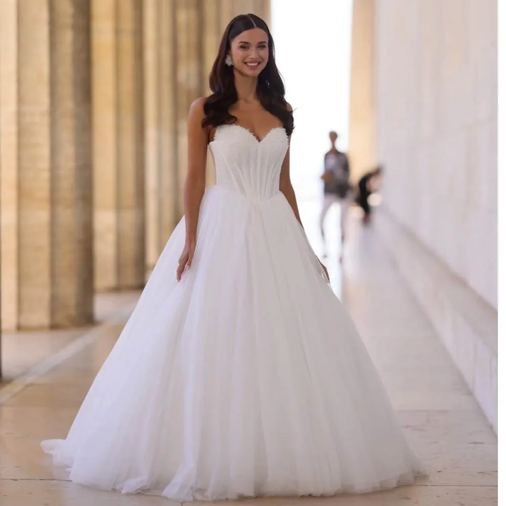 Charming Sweethart Beaded Lace Tulle Bridal Grown A Line Wedding Dresses Custom Made 2026 Vestido De Noival
Charming Sweethart Beaded Lace Tulle Bridal Grown A Line Wedding Dresses Custom Made 2026 Vestido De Noival