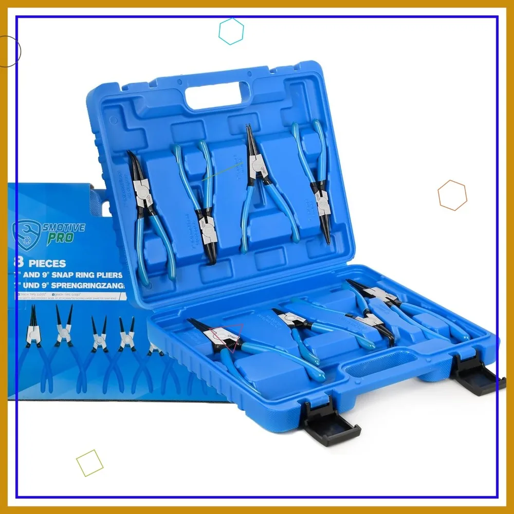 8 Pc Precision Snap Ring Pliers Set - 7" & 9" Internal/External Circlip Pliers, 3 Angle Tips (0° 45° 90°), Heavy Duty CR-V Steel
8 Pc Precision Snap Ring Pliers Set - 7" & 9" Internal/External Circlip Pliers, 3 Angle Tips (0° 45° 90°), Heavy Duty CR-V Steel