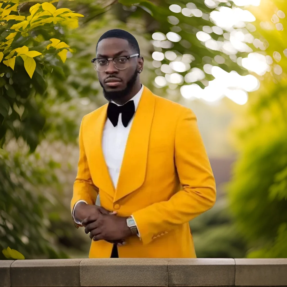Yellow Suits for Men African Groom Wedding Tuxedo Custom Sim Fit Blazer with Black Pants 2 Pcs Fashion Costume 2024
Yellow Suits for Men African Groom Wedding Tuxedo Custom Sim Fit Blazer with Black Pants 2 Pcs Fashion Costume 2024