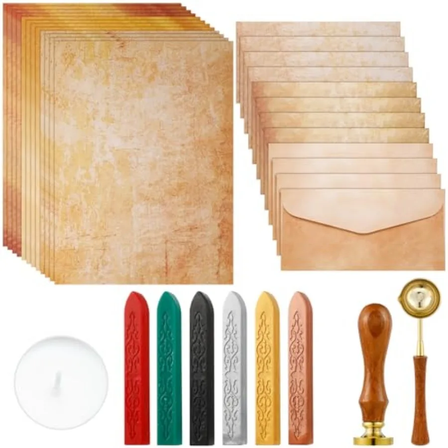 33 Pieces Vintage Paper and Envelopes Set, Including 12 Writing Stationery Paper Letter 12 Envelopes Sealing 6 Wax Sticks Seal
33 Pieces Vintage Paper and Envelopes Set, Including 12 Writing Stationery Paper Letter 12 Envelopes Sealing 6 Wax Sticks Seal
