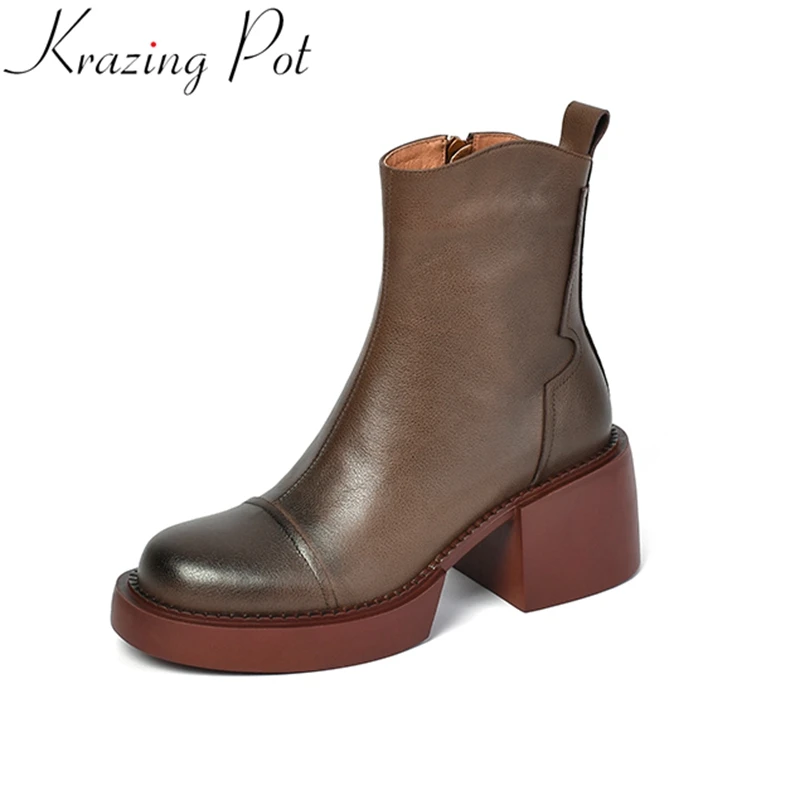 Krazing Pot 2025 Superstar Cow Leather Thick Heels Motorcycles Modern Boots Warm Winter Shoes Platform Zipper Casual Ankle Boots
Krazing Pot 2025 Superstar Cow Leather Thick Heels Motorcycles Modern Boots Warm Winter Shoes Platform Zipper Casual Ankle Boots