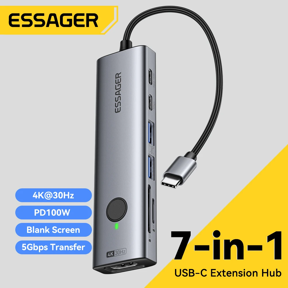 Essager 7-IN-1 USB C HUB USB C Док-станция Дисковый корпус PD100W USB3.0 5 Гбит/с Тип-C к HDMI-совместимому адаптеру для Macbook
Essager 7-IN-1 USB C HUB USB C Док-станция Дисковый корпус PD100W USB3.0 5 Гбит/с Тип-C к HDMI-совместимому адаптеру для Macbook