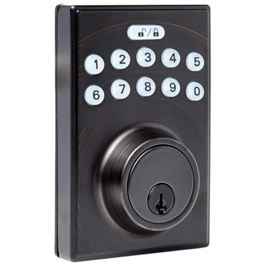Electronic Keypad Deadbolt Door Lock with Touch-Control Keyless Entry, Auto Lock, Create Codes for Guests, Contemporary,,1-Pack
Electronic Keypad Deadbolt Door Lock with Touch-Control Keyless Entry, Auto Lock, Create Codes for Guests, Contemporary,,1-Pack