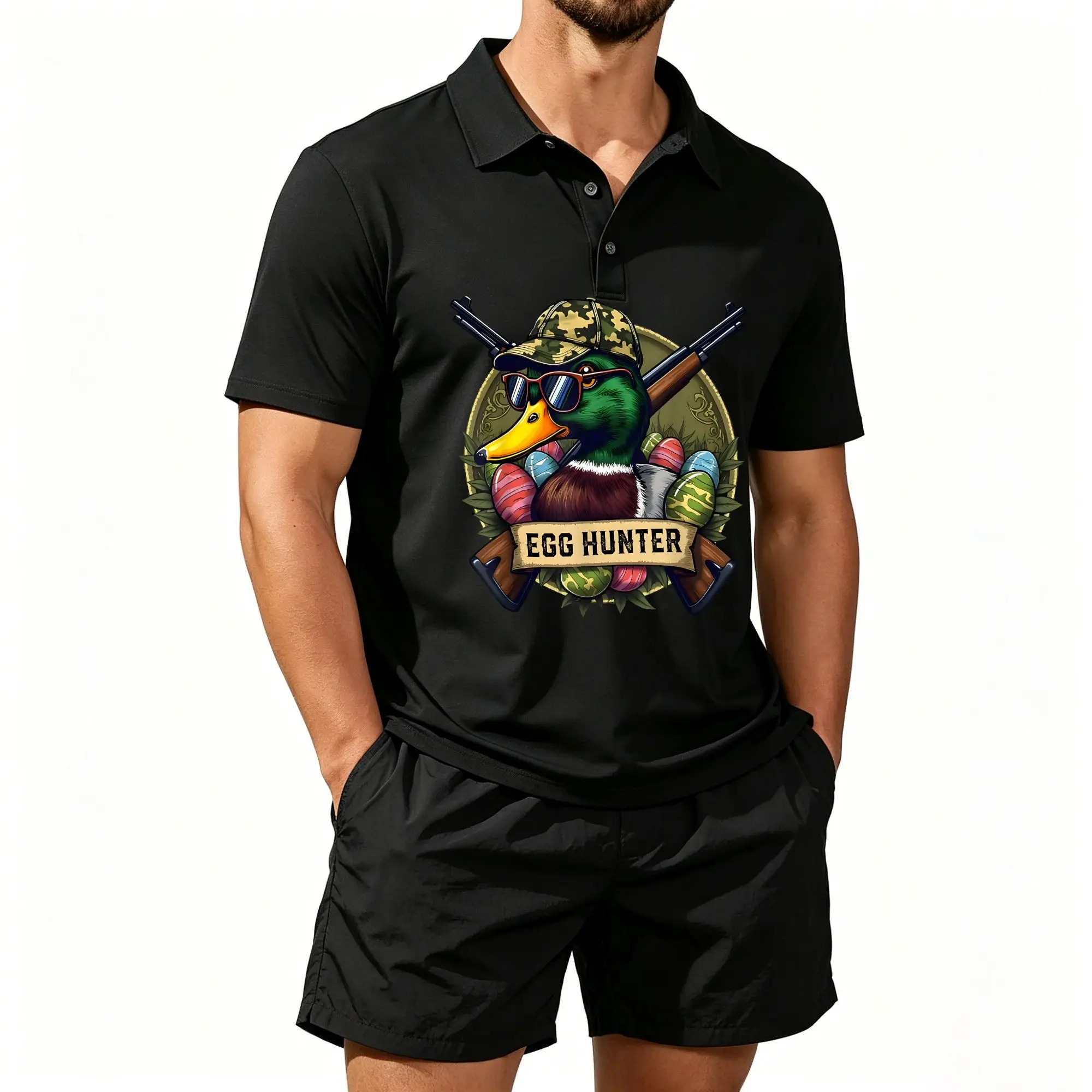 Men's Polo Beach Shorts Two-Piece Set, Easter Little Yellow Duck Simple Print, Festive Cute Duck Pattern, Casual and Comfortable, Well-Fitted
Men's Polo Beach Shorts Two-Piece Set, Easter Little Yellow Duck Simple Print, Festive Cute Duck Pattern, Casual and Comfortable, Well-Fitted