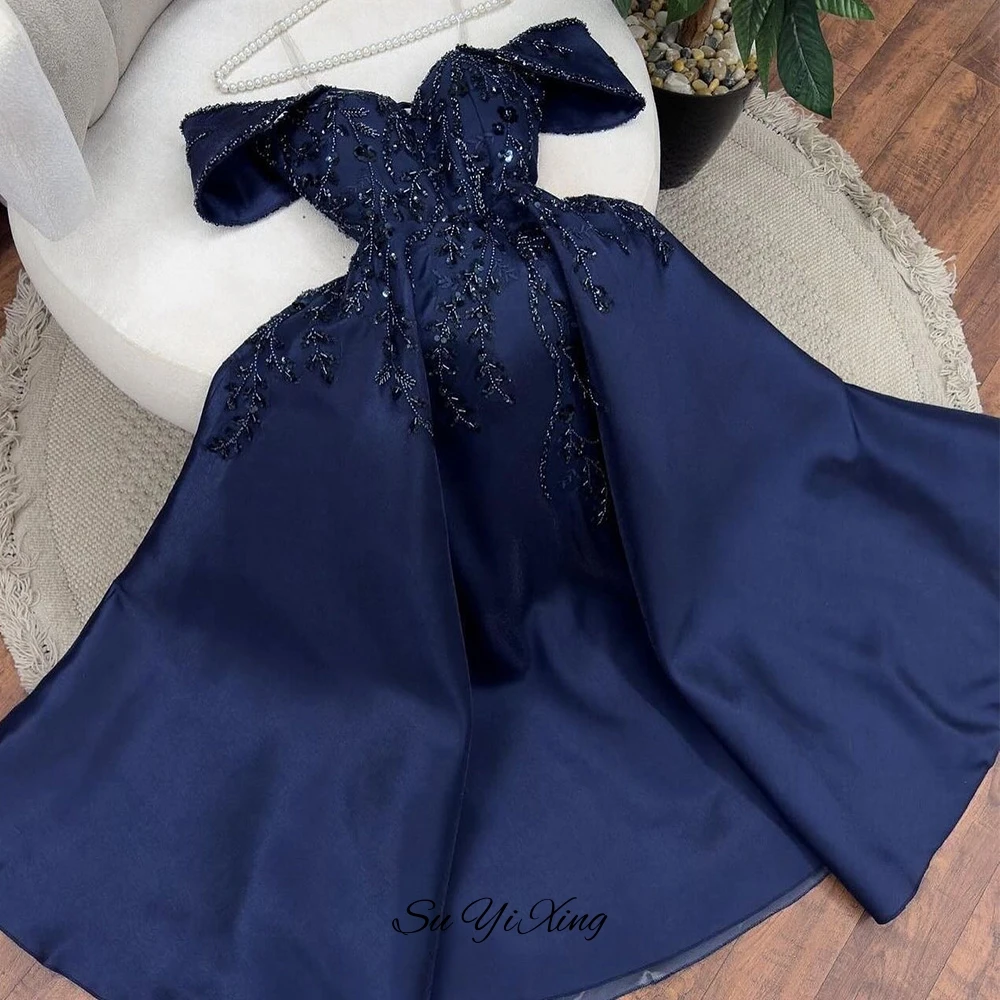 Navy Blue Satin Customized Evening Dress Classic Sweetheart Celebrity Gowns with Off the Shoulder Sparkly Beading Prom Dresses
Navy Blue Satin Customized Evening Dress Classic Sweetheart Celebrity Gowns with Off the Shoulder Sparkly Beading Prom Dresses