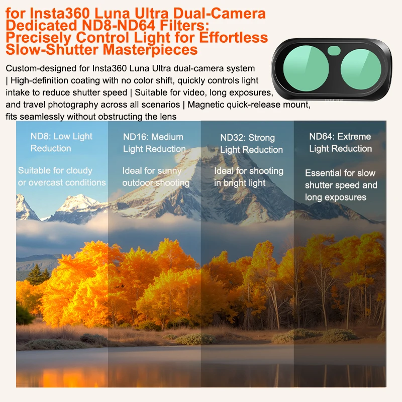 Magnetic Filter Kit for Insta360 Luna ultra Dual Lens CPL/ND8/ND64/ND1000/1/4 Black Mist/UV/Light Pollution Reduction
Magnetic Filter Kit for Insta360 Luna ultra Dual Lens CPL/ND8/ND64/ND1000/1/4 Black Mist/UV/Light Pollution Reduction