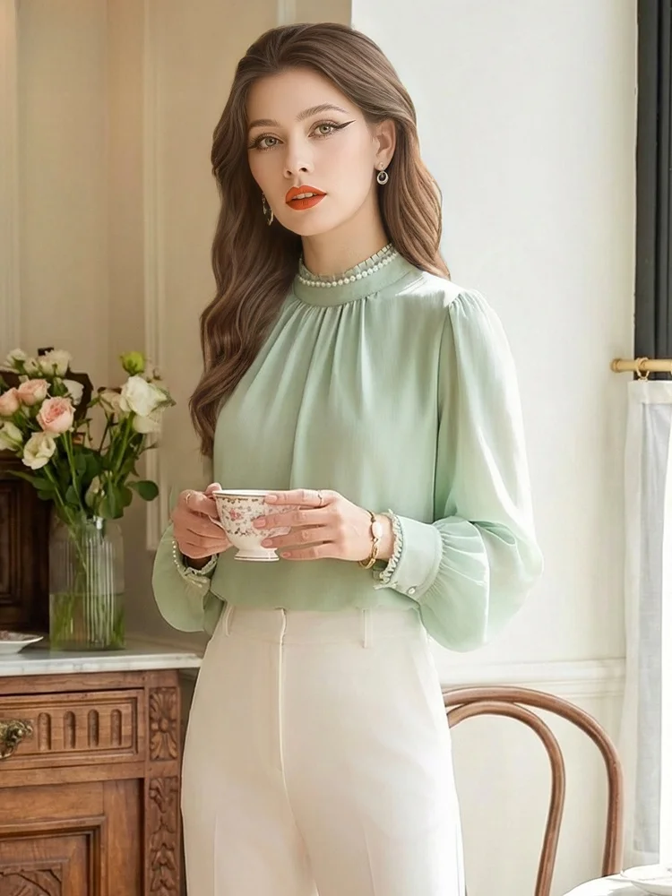 Elegant Long Sleeve Beaded Shirt Women's Spring Fashion Luxury Anti-Aging Stand Collar Ultra-Fairy Design OL Top
Elegant Long Sleeve Beaded Shirt Women's Spring Fashion Luxury Anti-Aging Stand Collar Ultra-Fairy Design OL Top
