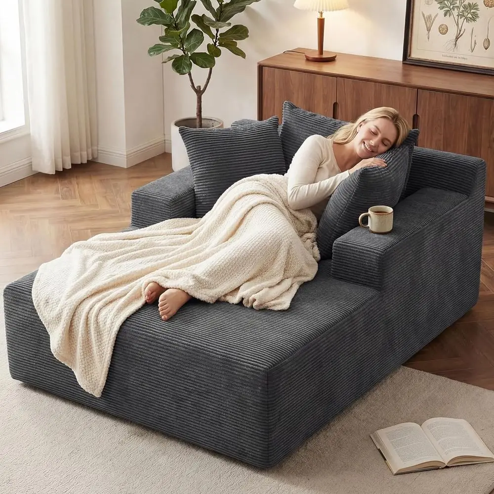 66 Oversized Corduroy Chaise Lounge Chair with 3 Pillows, Indoor Deep Seat Sleeper Couch for Living Room or Bedroom, No Assembly
66 Oversized Corduroy Chaise Lounge Chair with 3 Pillows, Indoor Deep Seat Sleeper Couch for Living Room or Bedroom, No Assembly