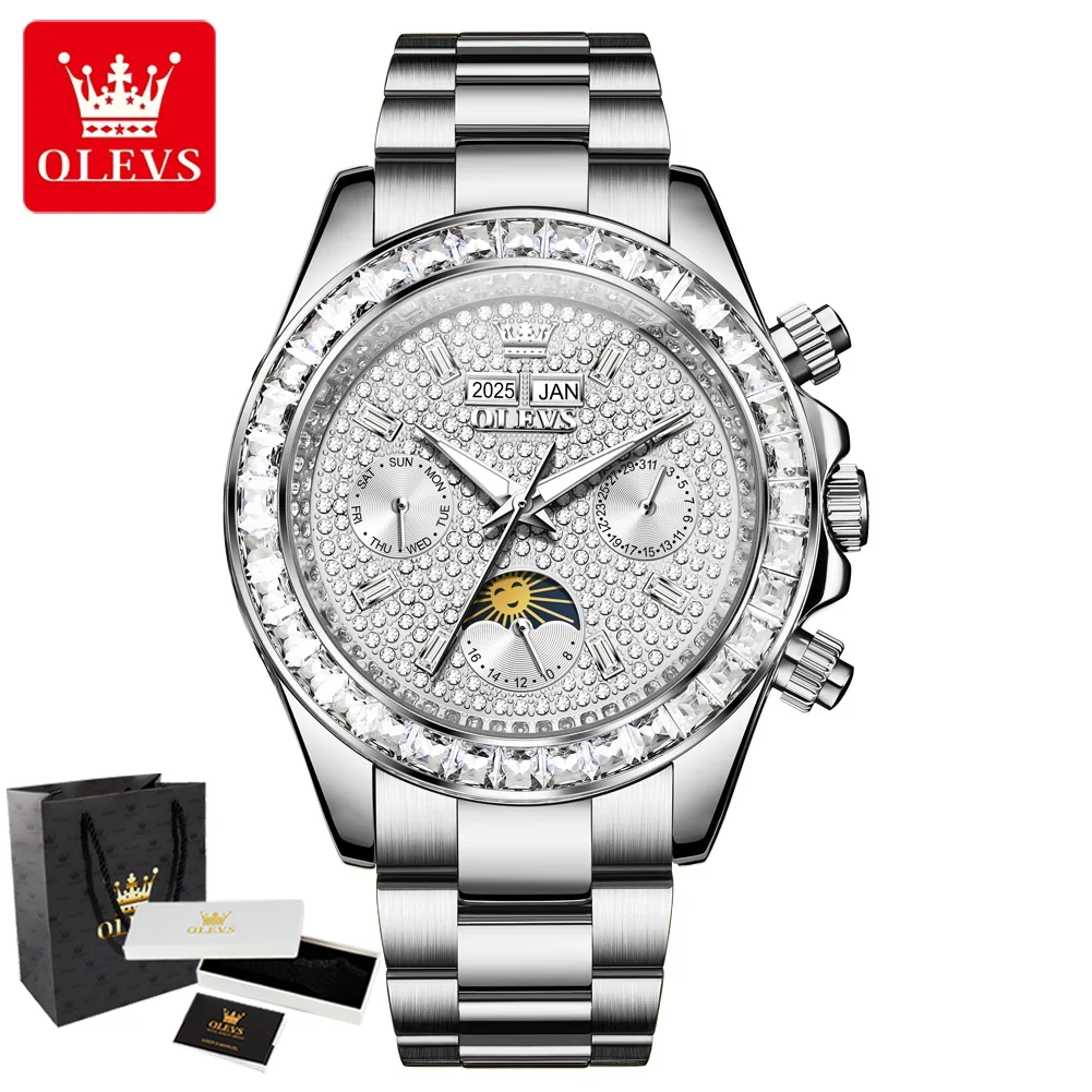 OLEVS 7038 Fully Diamond Automatic Mechancial Watches for Men Moon Phase Waterproof Luminous Luxury Brand Original Men's Watches
OLEVS 7038 Fully Diamond Automatic Mechancial Watches for Men Moon Phase Waterproof Luminous Luxury Brand Original Men's Watches