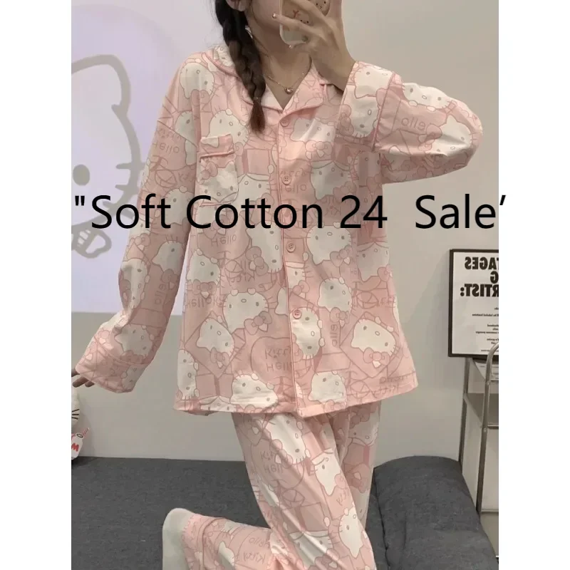 Hello Kitty pure cotton cartoon pajamas, spring and autumn new cartoon loungewear set, Sanrio two-piece pajamas, casual pajamas.
Hello Kitty pure cotton cartoon pajamas, spring and autumn new cartoon loungewear set, Sanrio two-piece pajamas, casual pajamas.