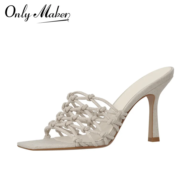 Onlymaker Women Open Toe Linen Weave Sandals Square High Heel Mules
Onlymaker Women Open Toe Linen Weave Sandals Square High Heel Mules