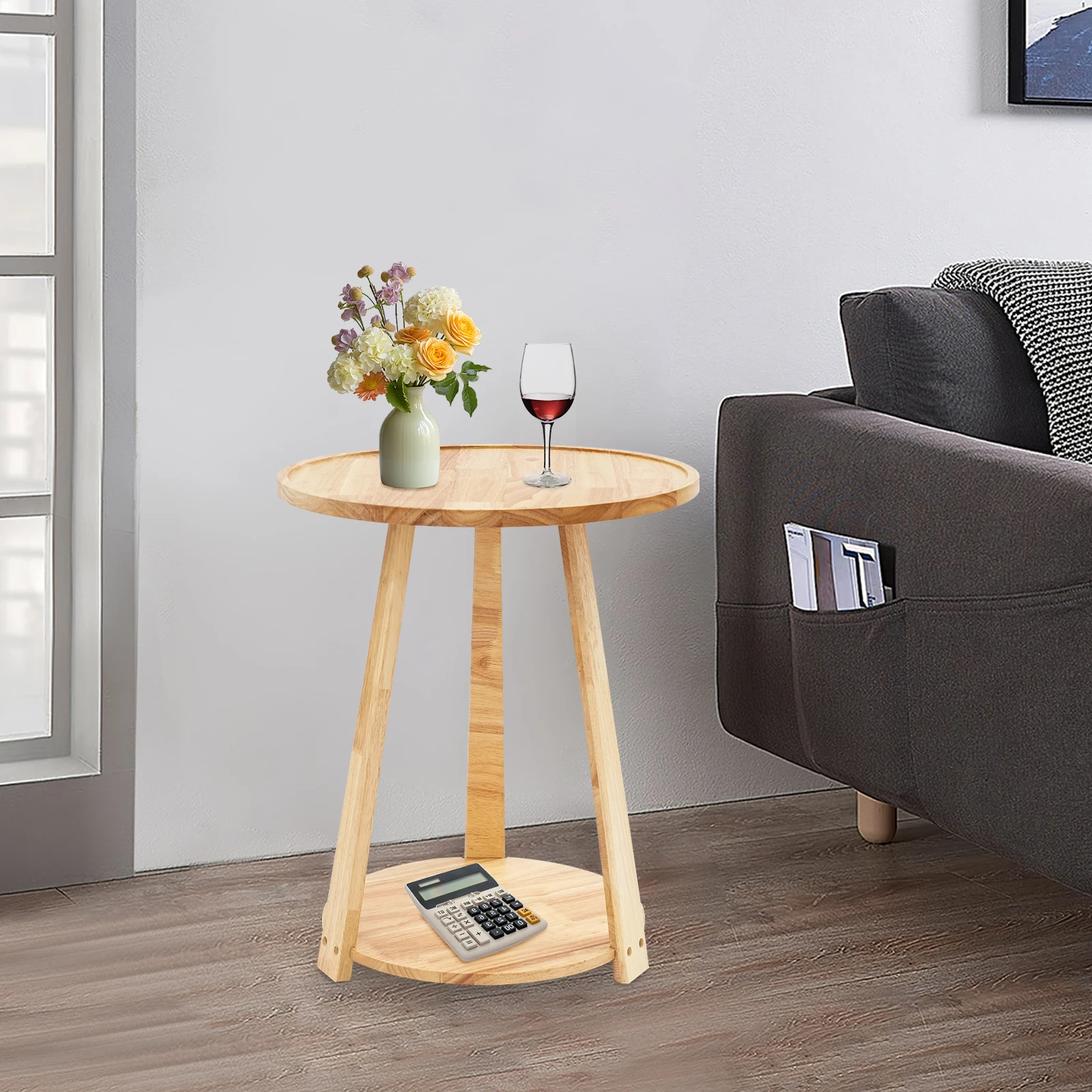 Small Round Side Table Rubberwood Wood Color 2Tiers Used as a Coffee Table Small Drink Table Nightstand or Sofa Side Table 
Small Round Side Table Rubberwood Wood Color 2Tiers Used as a Coffee Table Small Drink Table Nightstand or Sofa Side Table