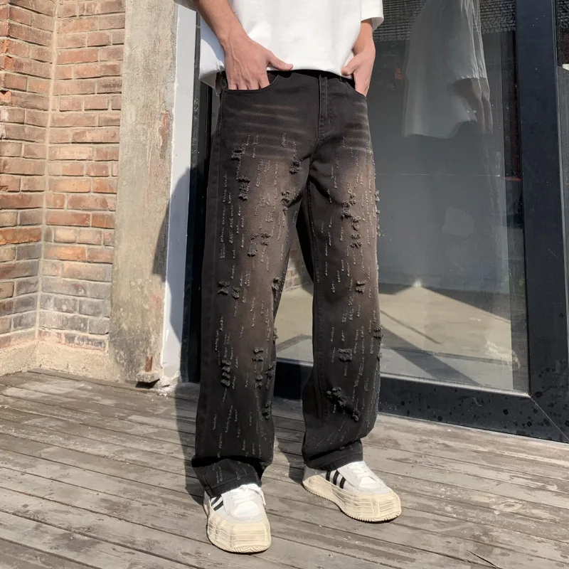 2025Spring Summer American Retro Black Loose Straight Men's Jeans Unique Distressed Men's Pants
2025Spring Summer American Retro Black Loose Straight Men's Jeans Unique Distressed Men's Pants