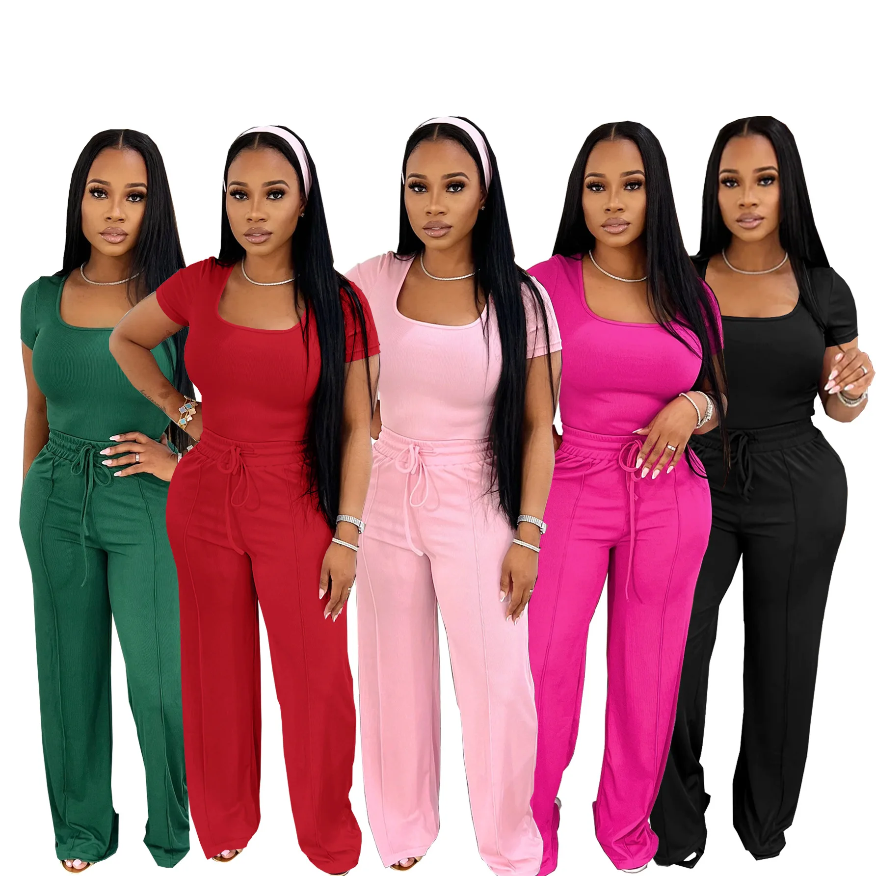 2025 Summer Women's Two Piece Solid Color Square Neck Short Sleeve Top High Waist Wide Leg Casual Set
2025 Summer Women's Two Piece Solid Color Square Neck Short Sleeve Top High Waist Wide Leg Casual Set