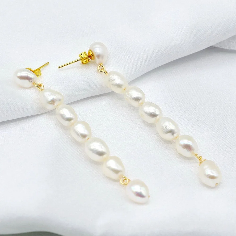 Women's Long Earrings 7mm White Natural Pearl Pendant Baroque Style Gold Fashion Jewelry
Women's Long Earrings 7mm White Natural Pearl Pendant Baroque Style Gold Fashion Jewelry