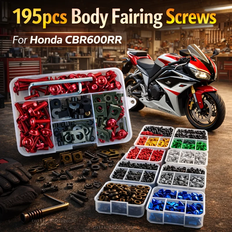 195pcs Motorcycle Fairing Bolts Body Screws Nuts For Honda CBR 600RR CBR600RR 2004-2022 Kit Aluminum CNC Fasteners Clips Set
195pcs Motorcycle Fairing Bolts Body Screws Nuts For Honda CBR 600RR CBR600RR 2004-2022 Kit Aluminum CNC Fasteners Clips Set