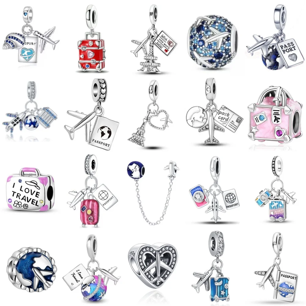 925 Silver Airplane Passport Travel Suitcase Blue Pendant DIY Beads Fit original Bracelet Jewelry accessories Pink Luggage Charm
925 Silver Airplane Passport Travel Suitcase Blue Pendant DIY Beads Fit original Bracelet Jewelry accessories Pink Luggage Charm