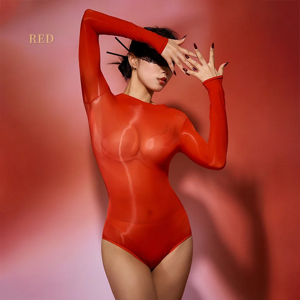Women Sexy Seamless Oil Glossy Bodysuit Utra-thin Transparent Long Sleeve Jumpsuit High Cut Elastic Leotard Seductive Lingerie
Women Sexy Seamless Oil Glossy Bodysuit Utra-thin Transparent Long Sleeve Jumpsuit High Cut Elastic Leotard Seductive Lingerie
