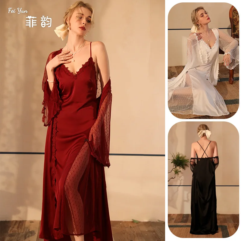 Women's Pajama Dress Outerwear Sexy Suspender Lace See Through Mesh Pajama Satin Home Suit Set Women's Sleepwear Pijama Mujer
Women's Pajama Dress Outerwear Sexy Suspender Lace See Through Mesh Pajama Satin Home Suit Set Women's Sleepwear Pijama Mujer