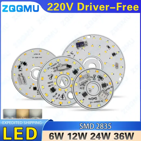 Chip LED 6W 8W 12W 24W 36W 48W, 3 kolory, zasilanie AC 220V, bez sterownika, SMD2835, aluminiowa płytka PCB, zestaw do samodzielnego montażu żarówki LED