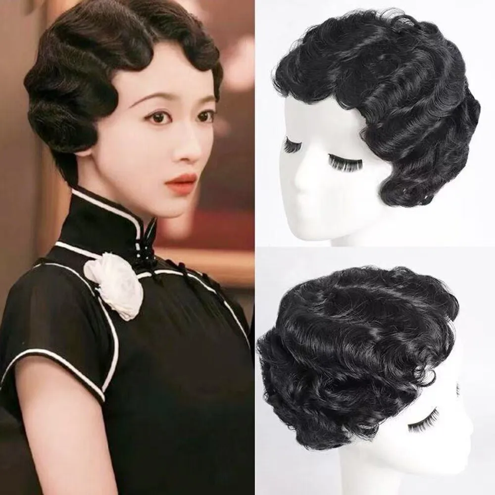 1920s Flapper Black Wig Finger Wave Retro Curly Short Synthetic for Women Gatsby Party Cosplay Costume Daily Use
1920s Flapper Black Wig Finger Wave Retro Curly Short Synthetic for Women Gatsby Party Cosplay Costume Daily Use