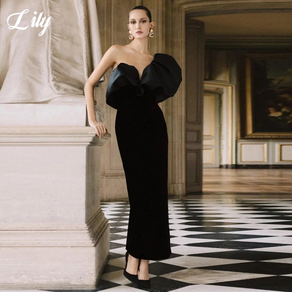 Lily Black Elegant Prom Dress V-Neck One-Shoulder Sleeve Formal Gown Satin Pleating Mermaid Evening Dresses for Woman Customized
Lily Black Elegant Prom Dress V-Neck One-Shoulder Sleeve Formal Gown Satin Pleating Mermaid Evening Dresses for Woman Customized