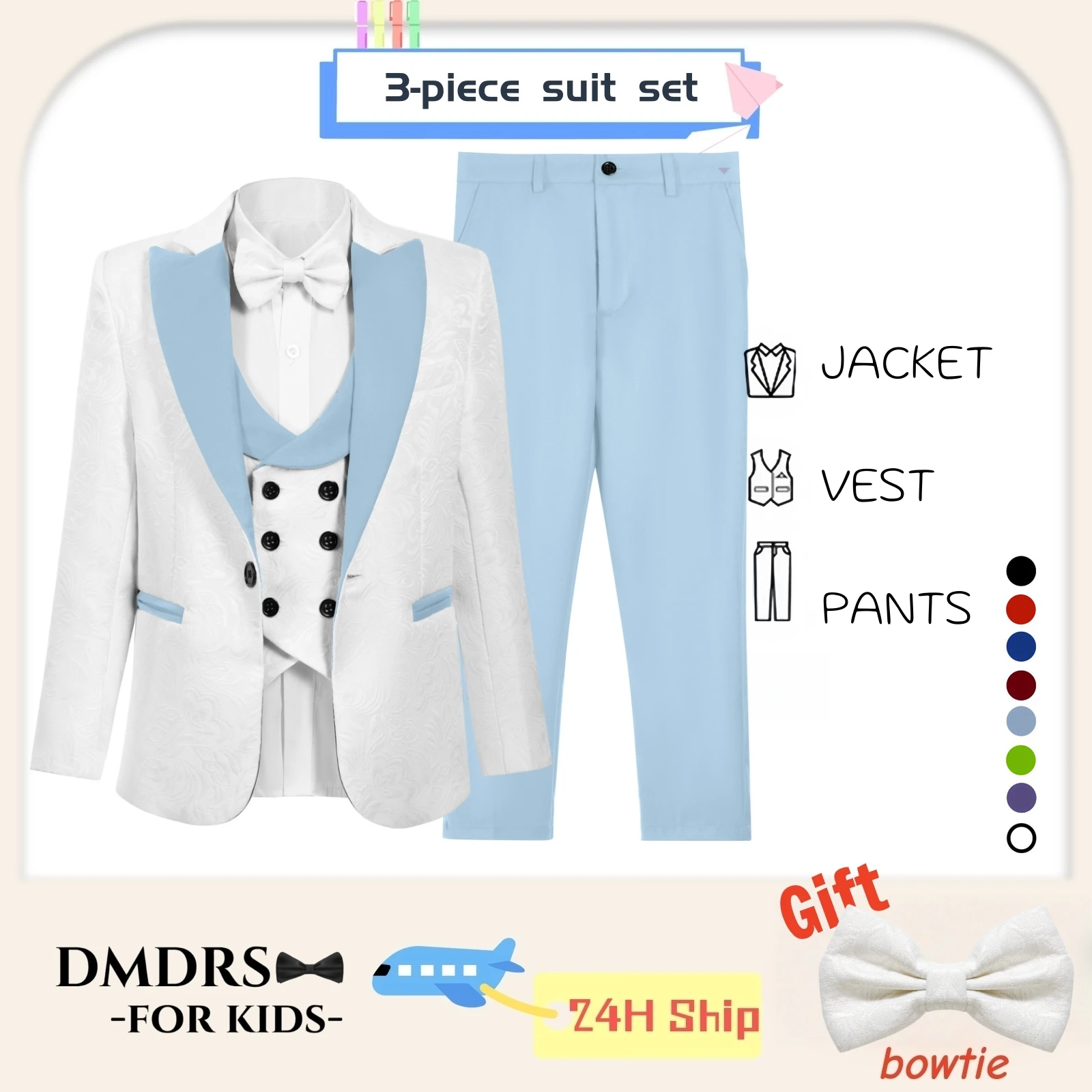 Popular 3-14 Yrs Boys Formal Suit Set - 4 Pieces Jacquard Blazer Pants Vest Bowtie - Children Tuxedo for Graduation Communion
Popular 3-14 Yrs Boys Formal Suit Set - 4 Pieces Jacquard Blazer Pants Vest Bowtie - Children Tuxedo for Graduation Communion