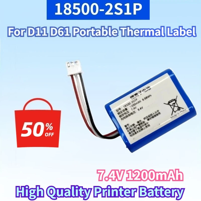 Newest 18500-2S1P 7.4V 1200mAh Lithium-ion Rechargeable Battery for D11 D61 Portable Thermal Label High Quality Printer Battery
Newest 18500-2S1P 7.4V 1200mAh Lithium-ion Rechargeable Battery for D11 D61 Portable Thermal Label High Quality Printer Battery