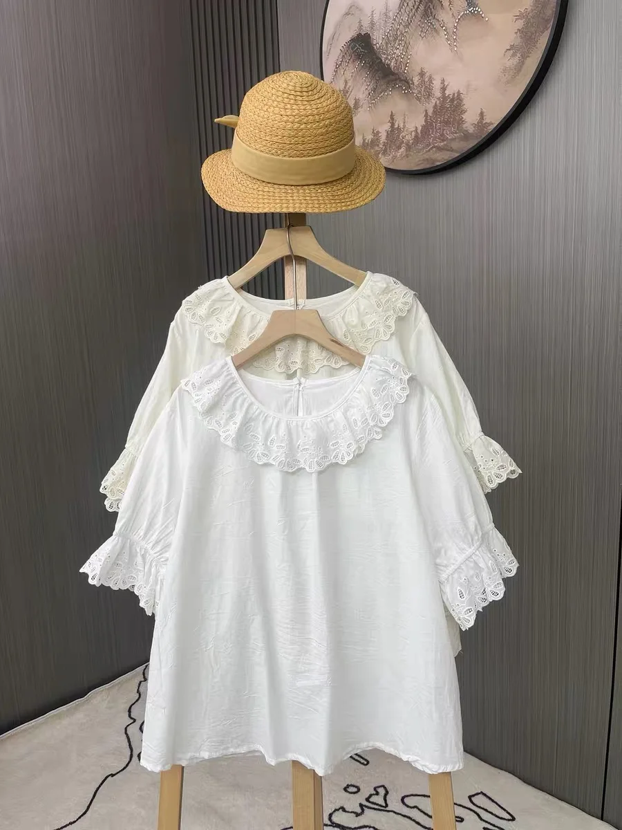 2026 Women's Cotton Blouse with Lace Ruffle Neck Mori Girl Japanese Sweet Babydoll Tunic Top, Vintage Cottagecore Eyelet Lace
2026 Women's Cotton Blouse with Lace Ruffle Neck Mori Girl Japanese Sweet Babydoll Tunic Top, Vintage Cottagecore Eyelet Lace