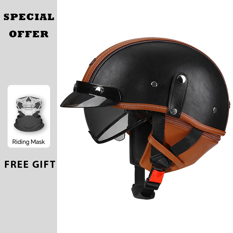 Black Brown Leather Retro Half Face Motorcycle Helmet for Men Vintage 1/2 Half Helmets DOT Approved Low Profile Open Half Helmet
Black Brown Leather Retro Half Face Motorcycle Helmet for Men Vintage 1/2 Half Helmets DOT Approved Low Profile Open Half Helmet